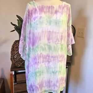 Women’s Colorful Tie Dye Ruffle Sleeve Kimono Coverup NWT